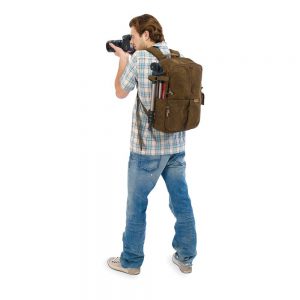 National Geographic camera backpack on person's back showing comfort level as a result of superb weight distribution