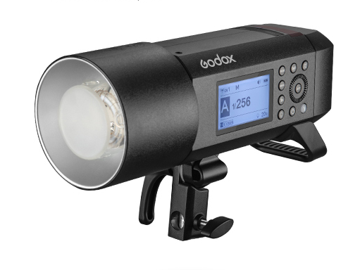 Front and side view of the Witstro Godox AD400PRo strobe photo lighting kit