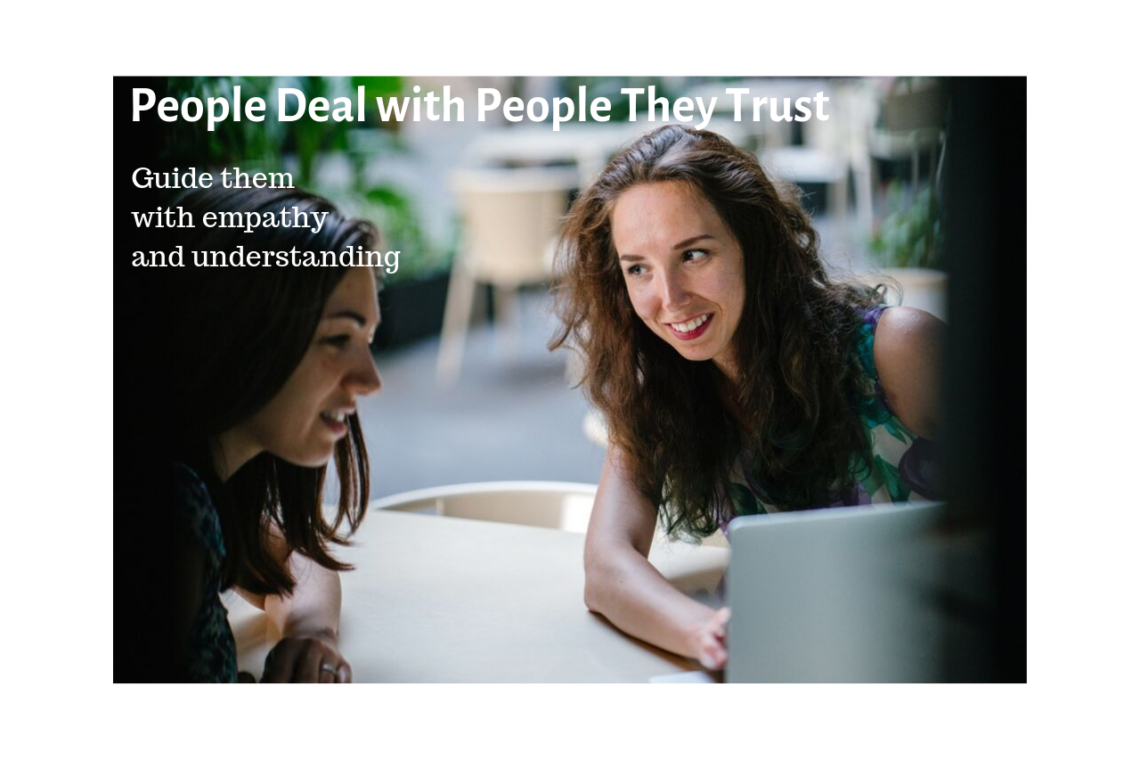 a photo showing a woman guiding her customer through the process with an understanding ear