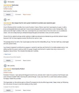 A screen shot of the latest reviews from customers - all giving the FORSPARK range of dehumidifying camera boxes a 5 star rating