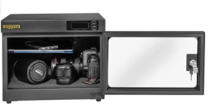 Ruggard 18L Camera Dry Cabinet showing the limited space and tiny half shelf