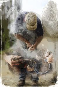 An art from photo piece depicting the work of a farrier